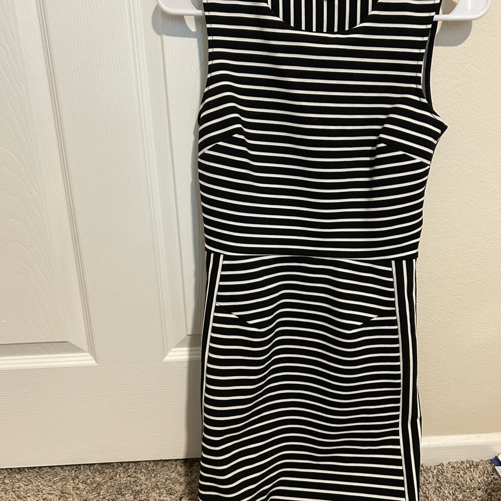 Silence + Noise Black and White Striped Midi Dress